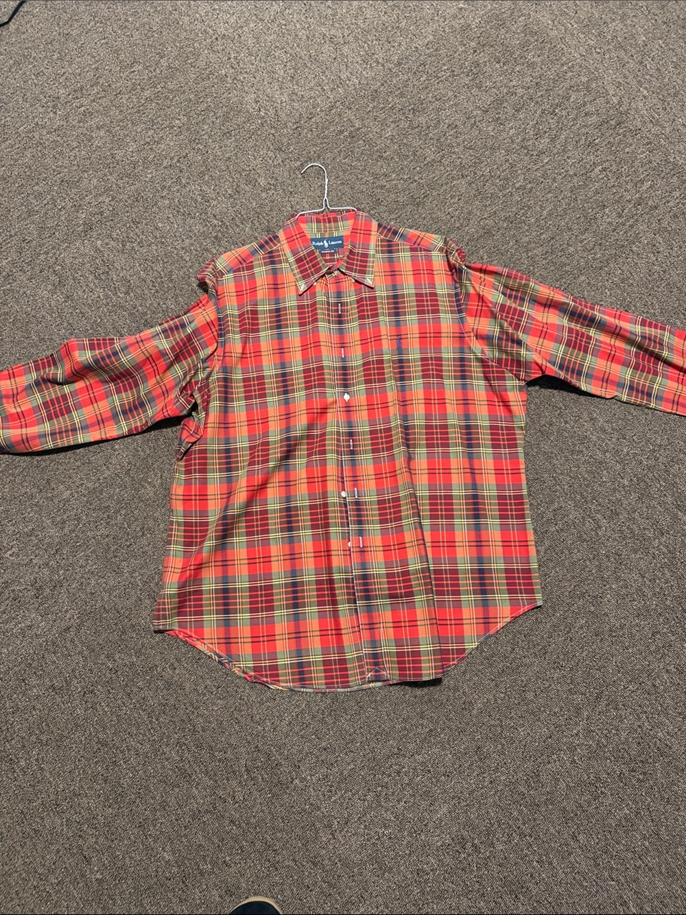 Ralph Lauren Red and Green Plaid Button-Down Shirt